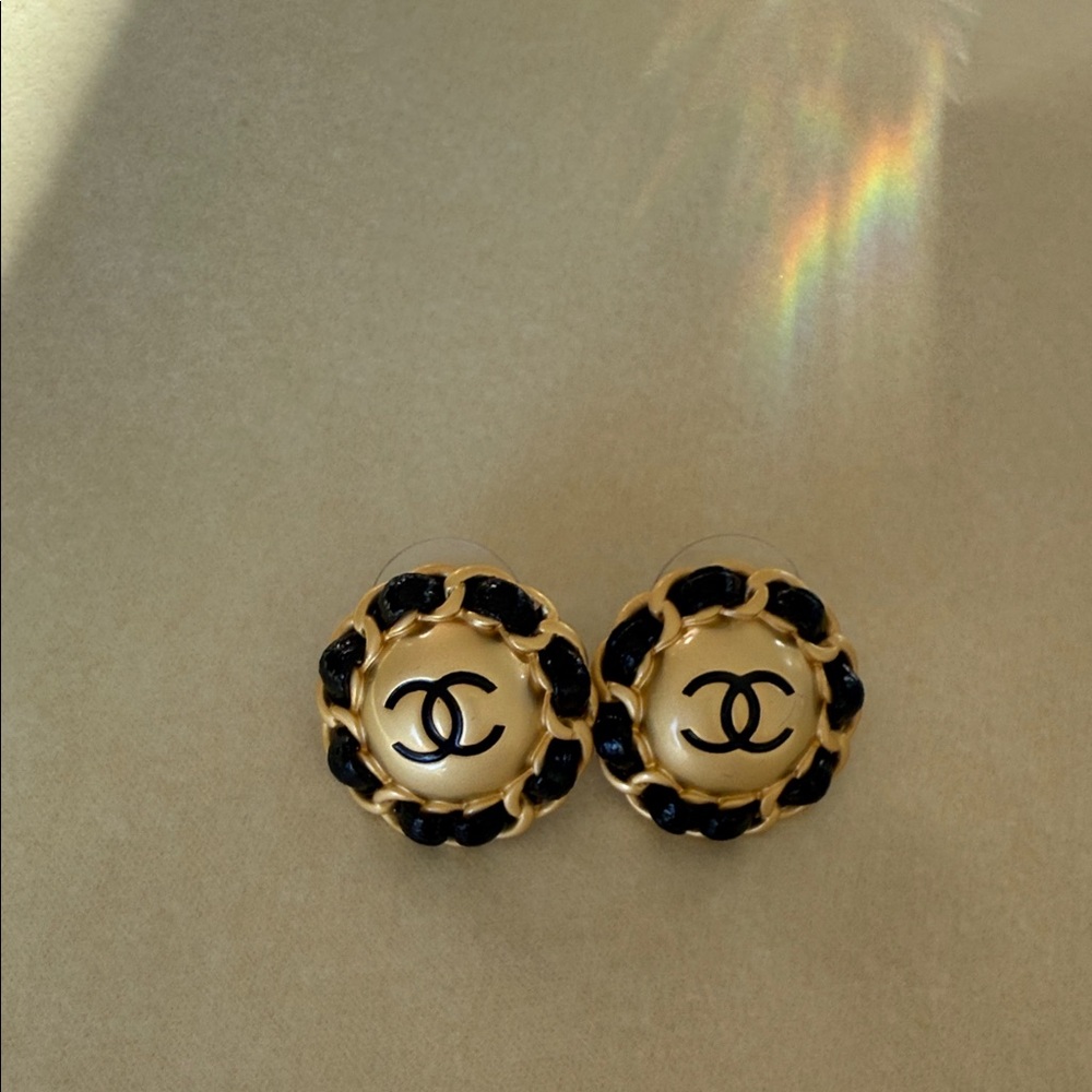 CHANEL Gold and Black Chain Earrings
